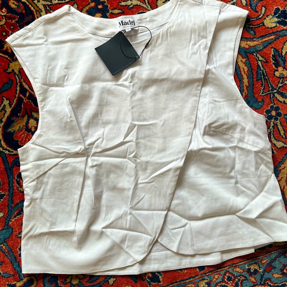 White Sleeveless Cotton-Blend Tank Top